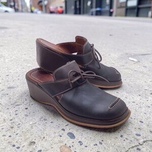 Vintage Donald J Pliner Sport Leather Wedge Mule Clogs Brown Italy Size 6.5M